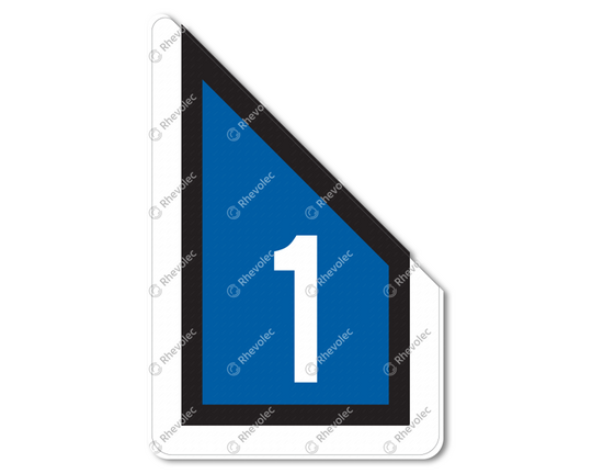 Supplementary sign left RS.. for pantograph signs (various) (RS306 - RS310) DOR KL3. Text as specified. Supplementary sign left RS.. for pantograph signs (various) (RS306 - RS310) DOR KL3. Text as specified.